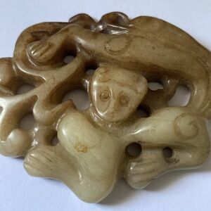 Vintage Asian Carved Stone Serpentine Monkey Pendant